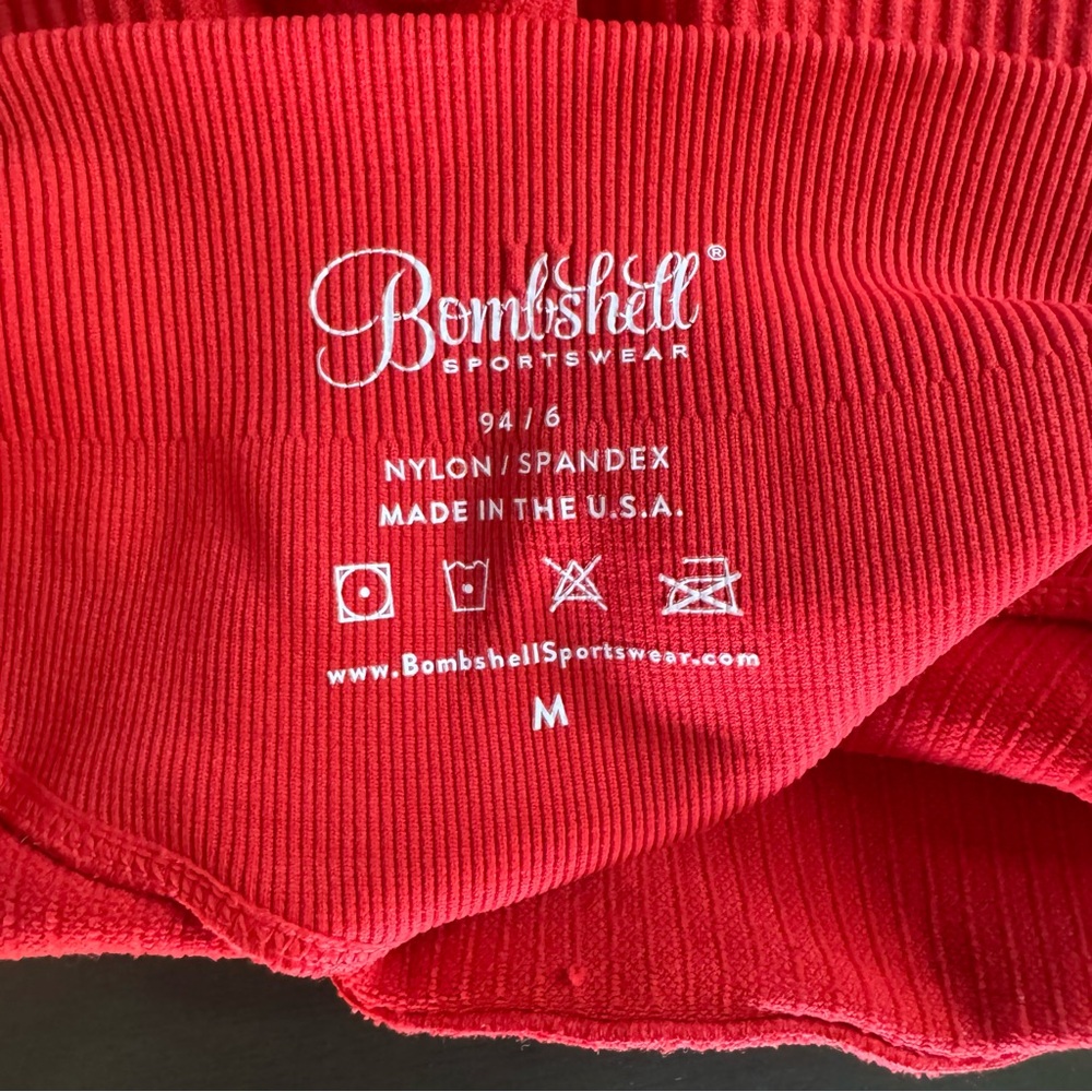 Bombshell Sportswear Red Ribbed Leggings - Picture 4 of 5